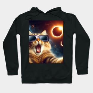 cat taking a selfie with solar 2024 eclipse wearing Glasses Hoodie